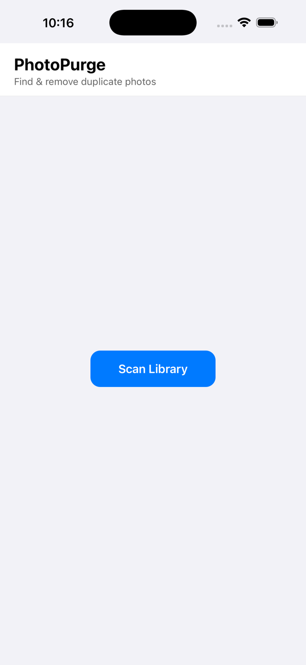 PhotoPurge scan screen